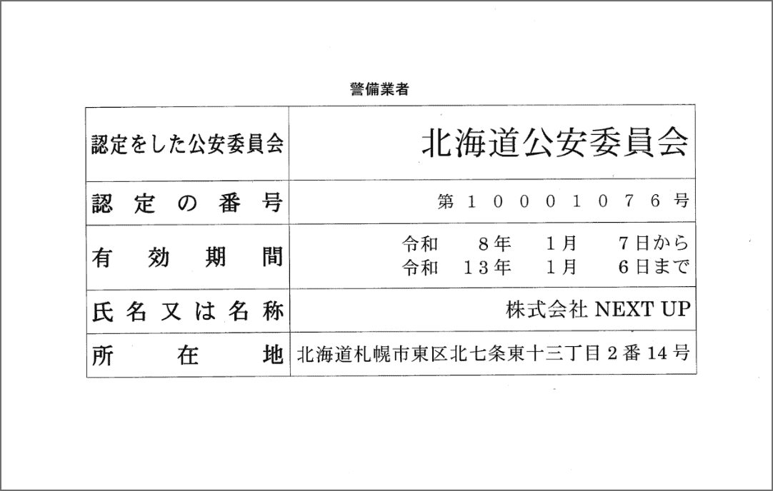 警備業法に基づく標識